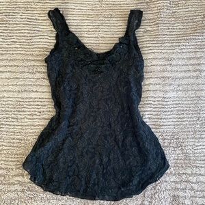 Vintage Intimate Affair Black Lace Tank Top Size M W/ Beaded Neckline Going out